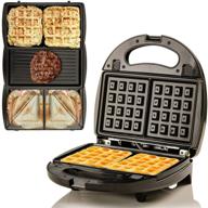 🥪 ovente electric indoor sandwich grill waffle maker set - 3 removable non-stick cast iron cooking plates - 750w countertop breakfast bread toaster - perfect for grilled cheese egg steak - black gpi302b logo