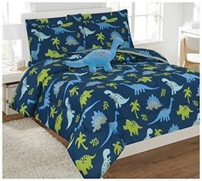 img 3 attached to 🦖 Linen Plus Dinosaur Comforter Set for Boys - Dark Blue, Green, Grey (Full Size)