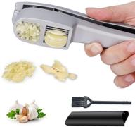 🧄 garlic press set: 2 in 1 mincer & slicer with cleaner brush and silicone tube peeler. easy squeeze, rust proof, dishwasher safe, easy clean. logo