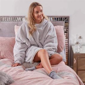 img 4 attached to 🧥 Cozy Up with Sienna's Ultra Soft Fleece-lined Sherpa Hoodie Blanket in Silver Grey - Perfect for All Adults!