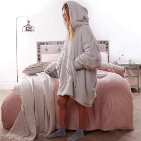 img 1 attached to 🧥 Cozy Up with Sienna's Ultra Soft Fleece-lined Sherpa Hoodie Blanket in Silver Grey - Perfect for All Adults!
