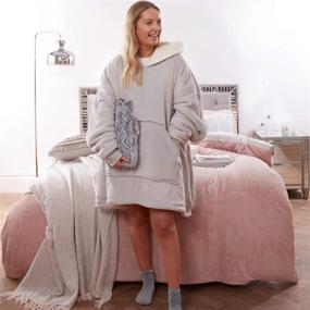 img 3 attached to 🧥 Cozy Up with Sienna's Ultra Soft Fleece-lined Sherpa Hoodie Blanket in Silver Grey - Perfect for All Adults!