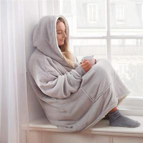 img 2 attached to 🧥 Cozy Up with Sienna's Ultra Soft Fleece-lined Sherpa Hoodie Blanket in Silver Grey - Perfect for All Adults!