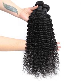 img 3 attached to 💇 8A Unprocessed Virgin Brazilian Human Hair Extensions - Deep Wave Bundles with Closure (14 16 18+12) - Natural Black, Deep Wave Curly Hair, 4x4 inch Swiss Lace Closure