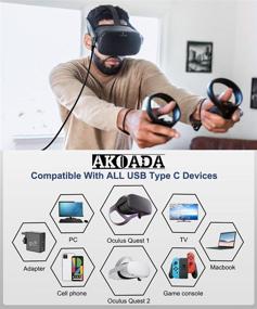 img 2 attached to 🔌 AkoaDa 16-футовый кабель Link для виртуальной реальности Oculus Quest 2/Quest - кабель Type C для игр на ПК и зарядки, передача данных со скоростью 5 Гбит/с и быстрый зарядный кабель - кабель питания Type C с углом 90 градусов (5 м, черный)