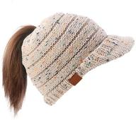 dukars women's chunky cable knit messy bun hat: stay warm with a ponytail visor beanie cap logo