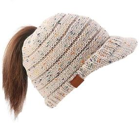 img 4 attached to Dukars Women's Chunky Cable Knit Messy Bun Hat: Stay Warm with a Ponytail Visor Beanie Cap