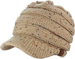 img 2 attached to Dukars Women's Chunky Cable Knit Messy Bun Hat: Stay Warm with a Ponytail Visor Beanie Cap