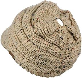 img 1 attached to Dukars Women's Chunky Cable Knit Messy Bun Hat: Stay Warm with a Ponytail Visor Beanie Cap