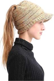 img 3 attached to Dukars Women's Chunky Cable Knit Messy Bun Hat: Stay Warm with a Ponytail Visor Beanie Cap