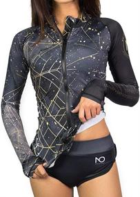 img 2 attached to 👙 UV Protection and Style: NU-JUNE Women's Rash Guard Swimsuit with Zipper Front, Long Sleeve SPF, and Stunning Koi Print