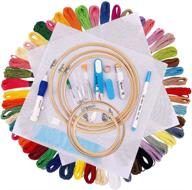 🧵 complete embroidery starter kit with cross stitch threads, punch needle embroidery hoops, comprehensive instructions, and bonus circular packing bag - ideal for adults and kids beginners, including essential cross stitch tools logo