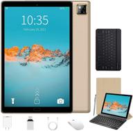 📱 10 inch ips screen android 10.0 tablets with 5g wifi, 4gb ram, 64gb/128gb expandable rom, quad-core 1.6 ghz processor, 6000mah battery, 5mp camera, 2 in 1 tablet bundle with keyboard mouse (gold) logo