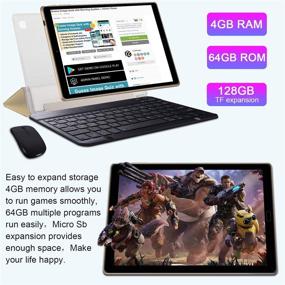 img 1 attached to 📱 10 Inch IPS Screen Android 10.0 Tablets with 5G WiFi, 4GB RAM, 64GB/128GB Expandable ROM, Quad-Core 1.6 GHz Processor, 6000mAh Battery, 5MP Camera, 2 in 1 Tablet Bundle with Keyboard Mouse (Gold)