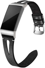 img 4 attached to Замена узкого ремешка Maledan из натуральной кожи для Fitbit Charge 3/4 - маленький размер, черный.