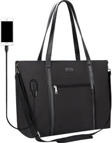 img 4 attached to 👜 17-inch Laptop Tote Bag for Women, Chomeiu USB Organizer Work Purse with Padded Compartment (Black)