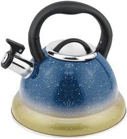 img 4 attached to HAUS ROLAND Stainless Steel Whistling Tea Kettle 3.7 Quart - Stove Top Induction Modern Teapot (Blue, GS-04142-A)