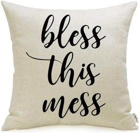 img 4 attached to 🏡 Farmhouse Décor Must-Have: 18" x 18" Pillow Covers with 'Bless This Mess' Quote