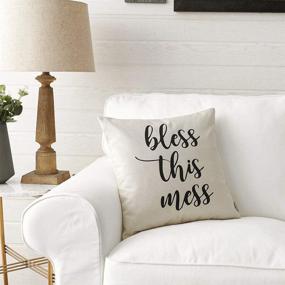 img 2 attached to 🏡 Farmhouse Décor Must-Have: 18" x 18" Pillow Covers with 'Bless This Mess' Quote