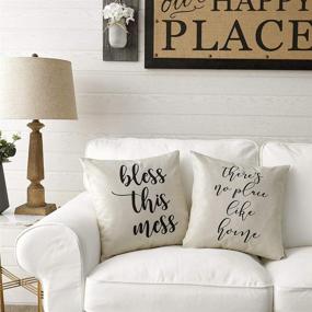 img 1 attached to 🏡 Farmhouse Décor Must-Have: 18" x 18" Pillow Covers with 'Bless This Mess' Quote