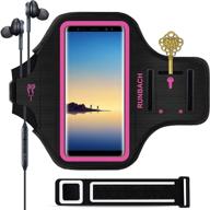 🏃 runbach pink galaxy note armband: sweatproof sportband bag for samsung galaxy note 20/10+/9/8 with fingerprint touch/key holder, card slot - ideal for running, exercise, gym logo