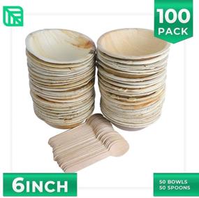 img 3 attached to 🌿 Pack of 50 6-inch Disposable Round Palm Leaf Bowls + 50 Cutlery (includes 50 Spoons) - Superior to Bamboo or Wood Bowls. Durable, 100% Compostable & Biodegradable Eco-Friendly Party Bowls