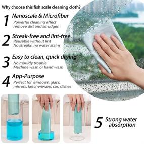 img 3 attached to 🐟 10 Pack Fish Scale Microfiber Glass Cleaning Cloth & Nanoscale Cleaning Cloth, Larger Size 15.7x11.8inch, Easy Clean Cloth for Plates, Glassware, Stainless Steel, Car Windows, Tableware, Cups