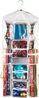 elf stor paper storage organizer - dual-sided hanging wrap station with compartments for 30” rolls, ribbon, bows, gift bags & more, (l) 16.1” x (w) 4” x (h) 37.4”, clear & white logo