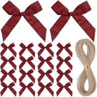 40 pieces gingham craft ribbon bows - plaid ribbon bows mini checkered ribbon bows for diy christmas decorations with 66 feet rope - christmas hair accessories making - 3.5 x 1.5 inch - black and red logo