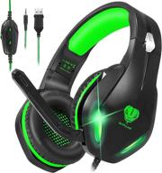 stynice gaming headset with microphone - over ear green gaming headphones with noise cancelling microphone and led light for pc ps5 ps4 xbox one laptop computer - stereo headphones (green) logo