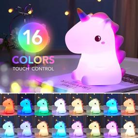 img 3 attached to 🦄 Mubarek Unicorns Gifts for Girls: Color Changing Unicorn Night Light for Kids Bedroom - Rechargeable Squishy Silicone Nursery Lamp