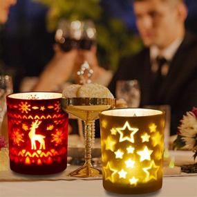 img 2 attached to 🕯️ Rancco Christmas Tealight Candle Holders - Set of 3 | Festive Indoor Xmas Decor Tea Light Candle Jars for Centerpieces & Party Decoration | Votive Candle Holders with Elk, Christmas Tree, and Stars Designs | Dimensions: 3.3x2.6in