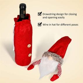 img 1 attached to D-FantiX Christmas Gnomes Wine Bottle Covers - Handmade Swedish Tomte Gnomes Toppers with Drawstring Style - Festive Santa Claus Bottle Bags for Holiday Home Decorations and Gifting (Pack of 3)