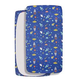 img 1 attached to 🚀 UOMNY Blue Space Crib Sheet for Boys - Fitted Toddler Sheet for Standard Crib and Toddler Mattresses - Nursery Bedding Sheet for Boys - 1 Pack Spaceship Toddle Sheet in Blue