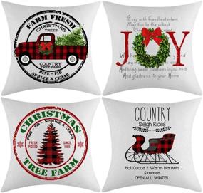 img 4 attached to 🎄 Ywlake Christmas Pillow Cover 18x18 Set of 4 - Stylish Decorative Buffalo Check Plaid Xmas Merry Christmas Pillow Shams for Outdoor Farmhouse Sofa Couch