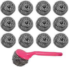 img 4 attached to 🧼 12pcs Stainless Steel Scourer Scrub Pad with Plastic Handle - Efficient Grease, Oil, and Dirt Remover for Kitchen Cleaning - Ideal for Pots, Dishes, and Bakeware in Household and Restaurants