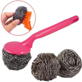 img 1 attached to 🧼 12pcs Stainless Steel Scourer Scrub Pad with Plastic Handle - Efficient Grease, Oil, and Dirt Remover for Kitchen Cleaning - Ideal for Pots, Dishes, and Bakeware in Household and Restaurants