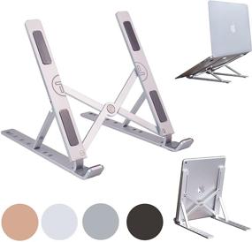 img 4 attached to 📚 Foldable Aluminum Laptop Stand - Portable & Adjustable Desk Stand with 7 Angles - Compatible with MacBook Air, MacBook Pro, iPad, Tablet, and Laptop (Silver)