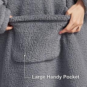 img 2 attached to 🧥 Hansleep Oversized Sherpa Hooded Wearable Blanket Jacket for Women and Men - Comfy Snuggie Sweatshirt Robe, Sweater Blanket with Hood, Keeping You Warm and Cozy - Medium Size (Grey, 35x44 Inch)