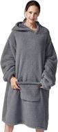 🧥 hansleep oversized sherpa hooded wearable blanket jacket for women and men - comfy snuggie sweatshirt robe, sweater blanket with hood, keeping you warm and cozy - medium size (grey, 35x44 inch) logo