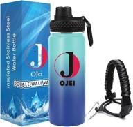 🍼 sky blue navy blue ojei stainless steel vacuum insulated water bottle with paracord handle - 32oz for sports, wlid included logo