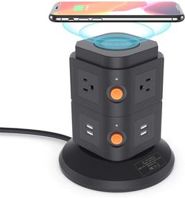 img 4 attached to 🔌 Wireless Charging Station Power Strip Tower with 6 Outlets, 4 USB Ports, 13A, and 6.5ft Extension Cord - Ideal for Smartphone, Tablet, Home, and Office Charging
