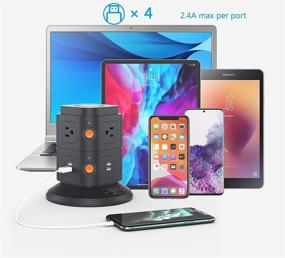 img 2 attached to 🔌 Wireless Charging Station Power Strip Tower with 6 Outlets, 4 USB Ports, 13A, and 6.5ft Extension Cord - Ideal for Smartphone, Tablet, Home, and Office Charging