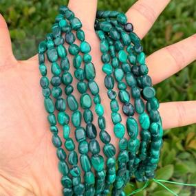 img 2 attached to 💚 Stunning 1 Strand Natural Green Malachite Gemstone Beads for Jewelry Craft Making - 6mm to 8mm Free Form Oval Tumbled Pebble Stones - 15 inch - GZ11-79