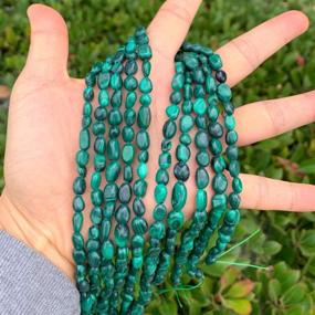 img 1 attached to 💚 Stunning 1 Strand Natural Green Malachite Gemstone Beads for Jewelry Craft Making - 6mm to 8mm Free Form Oval Tumbled Pebble Stones - 15 inch - GZ11-79