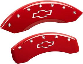 img 4 attached to 🔴 Крышки суппортов с гравировкой Chevy Bowtie MGP Caliper Covers 14005SBOWRD, с красным порошковым покрытием и серебряными надписями (4 штуки).