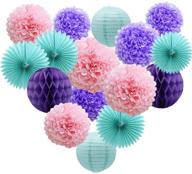 teal lavender purple pink party decorations - 16pcs paper pom poms, honeycomb balls, blue lanterns, tissue fans - wedding, birthday, baby shower, frozen party supplies logo