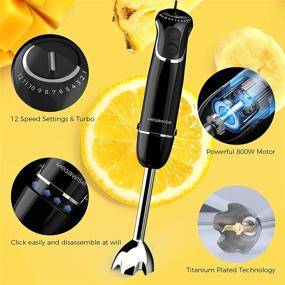 img 3 attached to MegaWise Hand Blender Black 800W 5-in-1 Immersion Blender12 Speed and Turbo Mode: Titanium Steel Blades, Comfygrip Handle, Whisk, Chopper/Grinder Bowl, Beaker/Measuring Cup