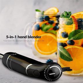 img 2 attached to MegaWise Hand Blender Black 800W 5-in-1 Immersion Blender12 Speed and Turbo Mode: Titanium Steel Blades, Comfygrip Handle, Whisk, Chopper/Grinder Bowl, Beaker/Measuring Cup