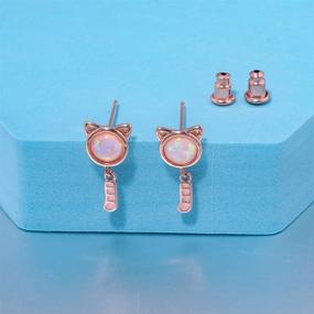 img 2 attached to 🐱 Airmoly Cat Opal Stud Earrings: Stunning 14K White/Rose Gold-Plated Cat Jewelry Gift for Women and Girls